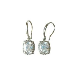RSF CN Cushion Cut Cubic Zirconia Dangle Wedding Earrings Sterling Silver 925
